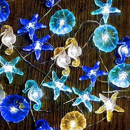 Bedroom Beach Theme, Decorative String Lights, Ocean Bedroom, Deco Marine, String Lights In The Bedroom, Led Decorative Lights, String Lights Party, Beach Themed Bedroom, Beach Lighting