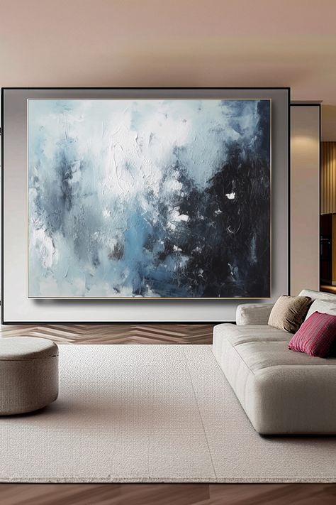 Abstract seascape painting with textured blue, white and gray brushstrokes evoking crashing waves and sea mist Ethereal Essence, Abstract Art Painting Techniques, Textured Acrylic, Abstract Seascape, Diy Abstract Canvas Art, Sea Spray, Crashing Waves, Acrylic Artwork, Ocean Inspired