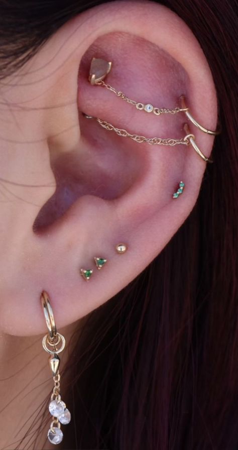 Piercing Curation, Double Helix Piercing, Ear Peircings, Helix Jewelry, Curated Ear, Helix Piercing Jewelry, Cool Ear Piercings, Pretty Ear Piercings, Jewelry Piercing