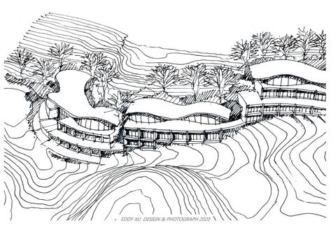 Contour Resort Architecture, Hotel Mountain, Resort Design Plan, Green Resort, Resort Plan, Concept Models Architecture, Eco Resort, Resort Architecture, Architect Drawing