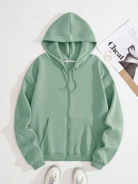 Light Green Zip Up Hoodie Outfit, Solid Color Zip Up Hoodie, Light Green Zip Up Hoodie, Cozy Green Hoodie With Double-lined Hood, Green Hooded Windbreaker With Zipper Closure, Lined Hoodie, Light Teal, Hoodie Outfit, Zipper Hoodie