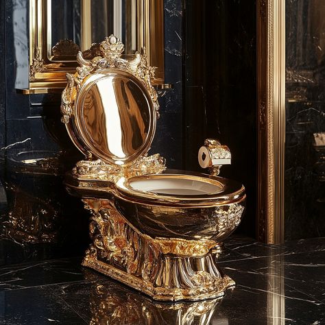 Transform your bathroom into a palace with the Luxury Throne Gold Toilet. This exquisite piece is designed to be the ultimate statement of opulence, featuring a regal gold finish that radiates wealth and sophistication. Every detail of this toilet, from its majestic contours to its gleaming surfaces, is crafted to evoke the grandeur of a royal throne. Conceptual AI Art Follow @ecosapiens for more! Gold Throne, Gold Toilet, Royal Throne, Sci Fi Character Design, Luxury Lifestyle, Gold Finish, Luxury Homes, Beautiful Homes, Palace