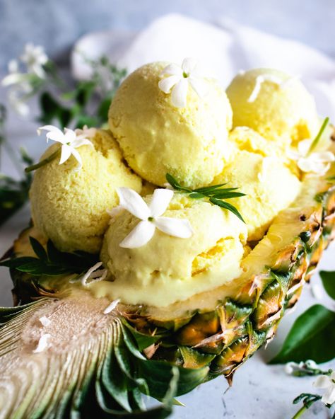 Vegan Pina Colada Ice Cream - The Delicious plate Pina Colada Ice Cream, Vegan Pina Colada, Gluten Free Ice Cream Sandwich, Healthy Nice Cream, Quinoa Recipes Easy, Gluten Free Ice Cream, Jelly Cookies, Coconut Bread, Chocolate Crunch