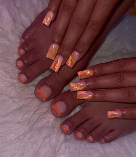 Orange Toe Nails, Nails Pedicure, Orange Nail, Acrylic Toe Nails, Pedicure Manicure, Nail Sets, Unique Acrylic Nails, Long Square Acrylic Nails, Acrylic Nails Coffin Short