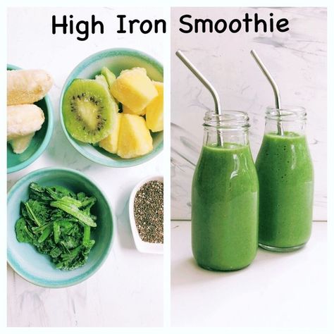 High Iron Smoothies, Iron Rich Smoothie Recipes, Iron Rich Smoothie, Iron Diet, Iron Absorption, Resep Smoothie, Foods With Iron, Foods High In Iron, Iron Rich Foods