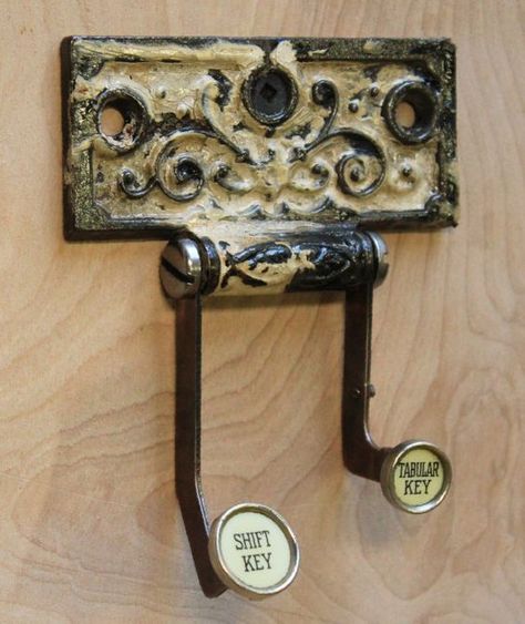 Salvaged Decor, Repurposed Junk, Typewriter Keys, Great Coat, Repurposed Items, Junk Art, Upcycle Recycle, Key Hook, Trash To Treasure