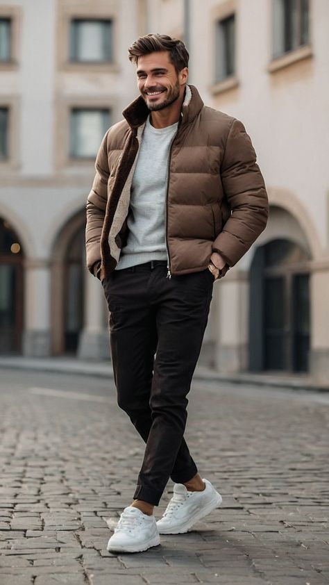 Men’s Outfits Winter 2025, Men Style Hoodie, Men Travel Outfit Winter, Men Europe Outfits Winter, Man Winter Outfits, Men’s Athletic Wear Winter, Winter Outfits For Europe, Men Cold Weather Outfits, Mens Winter Style Cold Weather