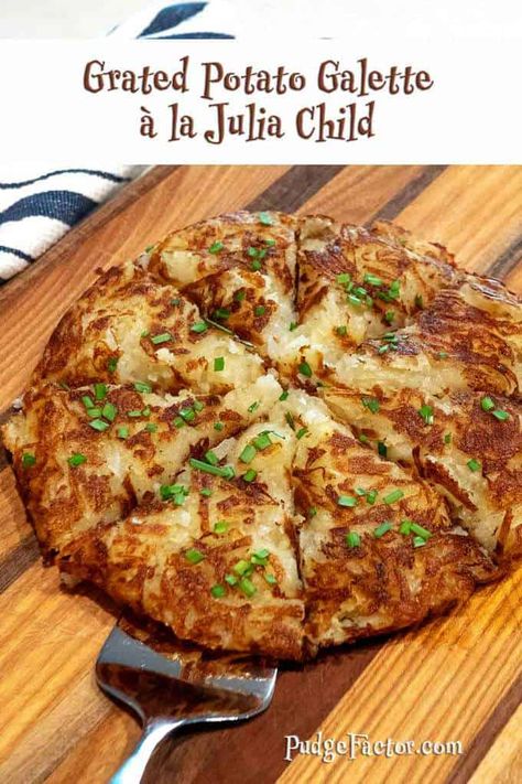 Grated Potato Galettes are buttery crispy on the outside and creamy on the inside. They are easy to make and an elegant side dish. Potato Galette, Julia Child Recipes, Matzo Meal, Galette Recipe, Grated Potato, Potato Sides, Brown Hairstyles, Hash Browns, French Cooking