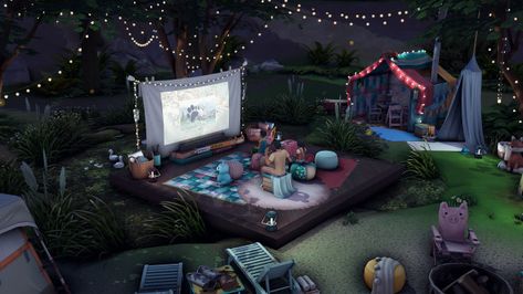 Family campsite Minimalistic Apartment, Sims 4 Apartment, Sims 4 City Living, Outdoor Cinema, Apartment Renovation, Sims 4 Build, Sims 4 Game, Outdoor Retreat, City Living