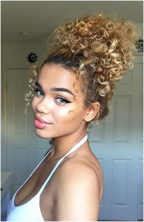 55 beloved short curly hairstyles for women of any age - #hairstyles #short #curly #hair #updo hairstyles for short curly hair updo Short Curly Hair Updo, Maintaining Curly Hair, Curly Hair Ponytail, Short Curly Hairstyles For Women, Curly Bun Hairstyles, Biracial Hair, Short Curly Hairstyles, Cute Curly Hairstyles, Curly Hair Updo