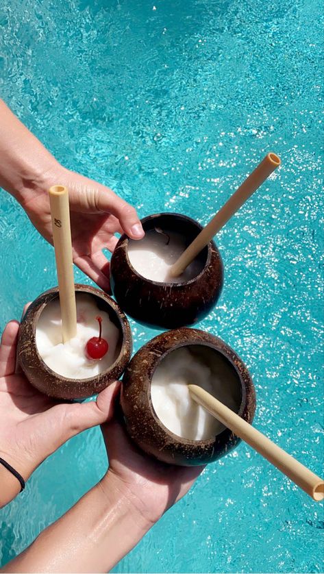 Jungle Culture® Real Coconut Shell Cups for Malibu Cocktails & Smoothies • Small Coconut Bowls & Bamboo Straws • Natural Wooden Cup • Drinking Mugs/Tumblers for Party • Zero Waste Sustainable Gifts Coconut Bowl Aesthetic, Coconut Bowls, Malibu Cocktails, Pina Colada Drinks, Rainbow Drinks, Coconut Cups, Bar Cups, Tropical Food, Wooden Cup