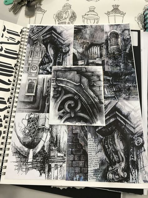 Ian Murphy, Collage Sketchbook, Architecture Studies, Sketchbook Design, Alevel Art, Art A Level, Sketchbook Layout, Art Alevel, Gcse Art Sketchbook