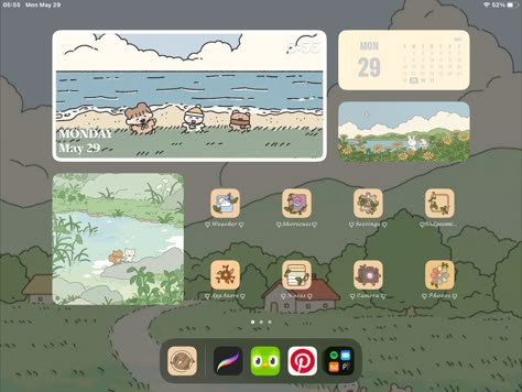 Tablet Aesthetic Organization, Tablet Layouts, Ipad Makeover, Ipad Layouts, Ipad Home Screen, Computer Theme, Wallpaper Layout, Ipad Widgets, Ipad Layout