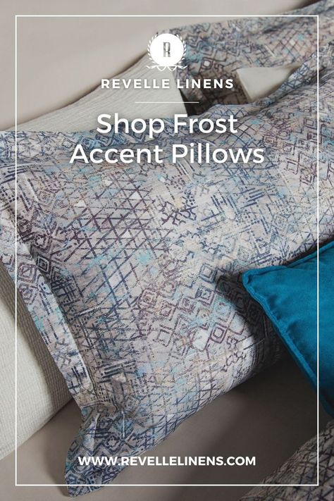 Our FROST print is an all-over series of geometric lines fading in and out as its name suggests. While there is a lot of detail it shows overall as a neutral texture in navy, silver, blue, taupe and beige. Printed on silky soft, smooth sateen. Stylish Bedroom Decor, Geometric Bedding, Purple Throw, Purple Throw Pillows, Stylish Bedroom, Linen Shop, Geometric Lines, Bold Prints, Bed Design