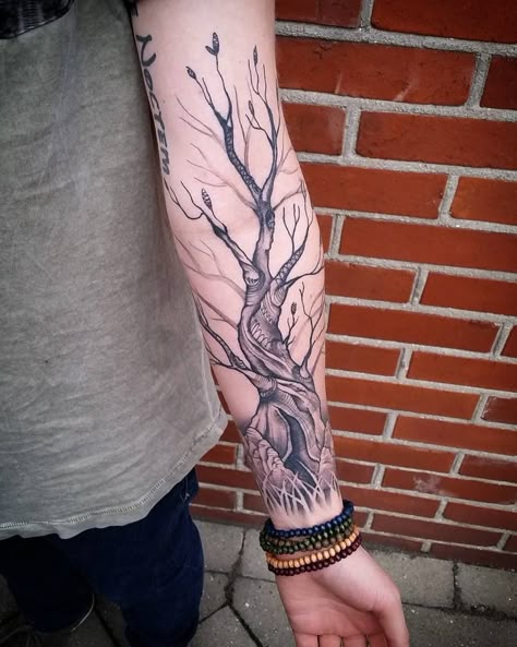 Yggdrasil Tattoo, Natur Tattoo Arm, Tree Sleeve Tattoo, Tree Tattoo Forearm, Tree Sleeve, Roots Tattoo, Kunst Tattoos, Tattoo Forearm, Tree Tattoos