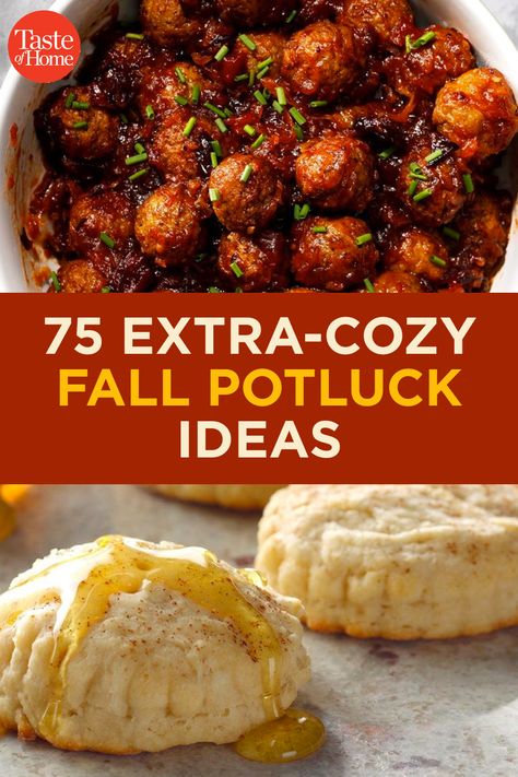 75 Fall Potluck Ideas That'll Make You Feel Positively Cozy Good Pot Luck Dishes, Potluck Protein Dishes, Halloween Potluck Ideas For Work Lunch, Main Dish Potluck, Fall Pot Luck Recipes, Foods For Potluck, Crock Pot Pot Luck Dishes, Pot Luck Sides, Work Potluck Ideas Easy