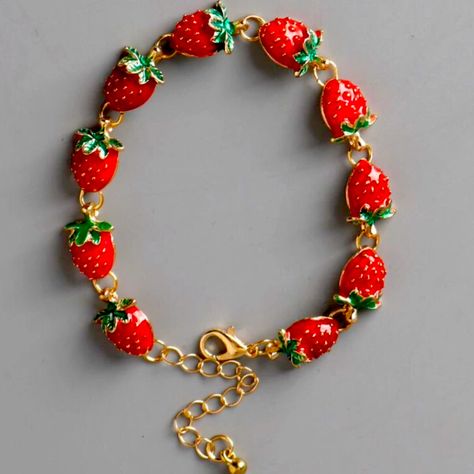 In New Condition Fruit Bracelets, Strawberry Accessories, Strawberry Bracelet, Strawberry Jewelry, Fruit Bracelet, Strawberry Kitchen, Strawberry Necklace, Michael Kors Bracelet, Strawberry Charm