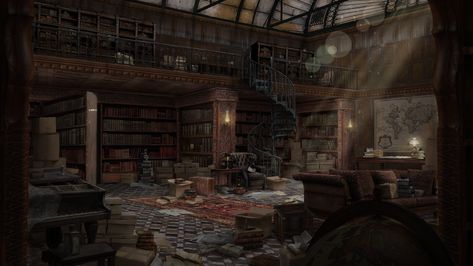 ArtStation - Library, Gabriela Novotna Abandoned Library Aesthetic, Library Artwork, Nyc Library, Abandoned Library, Gothic Library, Victorian Library, Ancient Library, Victorian Books, Glass Photography