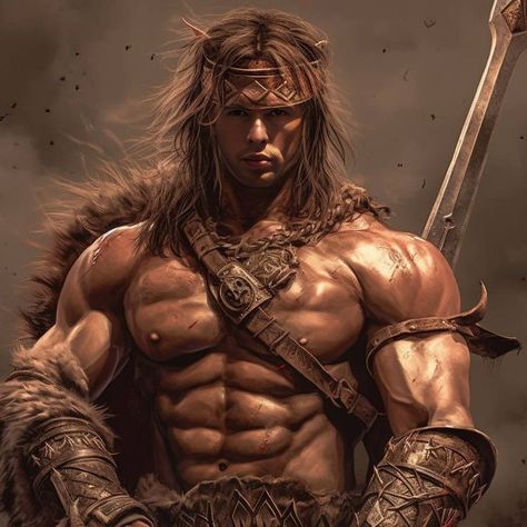 Barbarian King, Gym Art, Conan The Barbarian, Viking Art, Suit Of Armor, Fantasy Male, Character Building, Muscle Men, Vikings