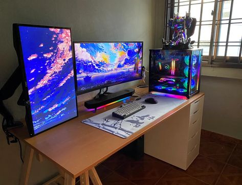 Comfort of the Sun | Remote Setups Ikea Ekbacken, Diy Ikea Desk, Gaming Pc Setup, Battle Stations, Dream Setup, Mens Bedroom Decor, Best Gaming Setup, Gaming Desk Setup, Setup Gamer