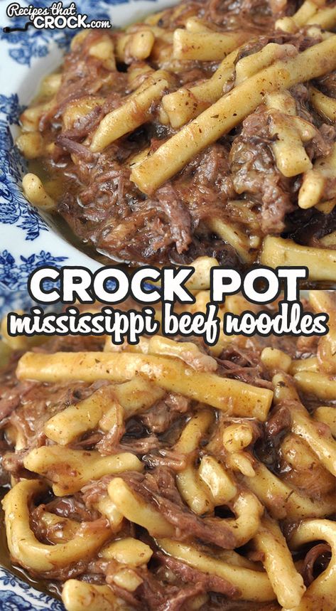 This Crock Pot Mississippi Beef Noodles recipe takes beef noodles up to the next level! The flavor is amazing, and it is super easy to make! via @recipescrock Mississippi Pot Roast And Noodles, Beef Flavored Noodles, Crockpot Mississippi Beef And Noodles, Mississippi Beef And Noodles, Roast Beef Noodles, Beefy Noodles, Mississippi Beef, Beef And Noodles Crockpot, Beef Noodles