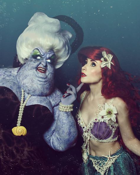 Nikita on Instagram: “Poor infortunate soul! @jooskellington is so perfect and scary as Ursula 🐚 🧜‍♀️ I had to edit an other pic ! And a side by side it is!!…” Ursula And Ariel, Ariel Movie, Ariel Halloween, Ursula Cosplay, Ariel Halloween Costume, Doll Mask, Best Craft Ideas, Handmade Halloween Costumes, Ariel Cosplay