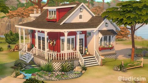 Sims 4 Beach House, Sims House Inspiration, Sims 4 Loft, Shack House, Sims 4 Houses Layout, Sims 4 Build Ideas, Sims 4 House Ideas, Red Houses, Sims House Ideas