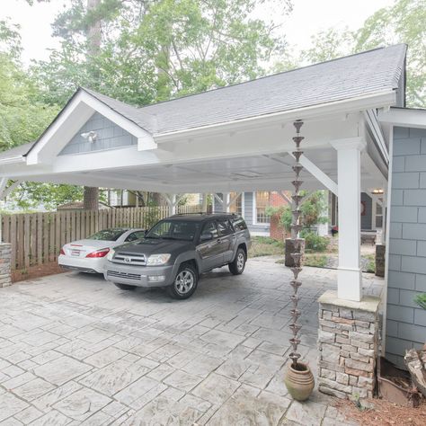 Rustic Crozet Timber Frame - Craftsman - Garage - Richmond - by Smith & Robertson, Inc. | Houzz Nice Car Port Ideas, Add Carport To Garage, Nice Carport Ideas, Carport Addition To Back Of House, Add On Carport To House, Covered Carport Ideas, Carport Attached To Garage, Carports Attached To House, Carport Designs Attached To House