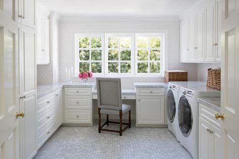 Laundry Office Combo, Room And Office Combo Ideas, Unfinished Basement Laundry, Laundry Craft Rooms, Transitional Laundry Room, Laundry Room/mud Room, Laundry Office, Laundry Room Office, Room Storage Diy