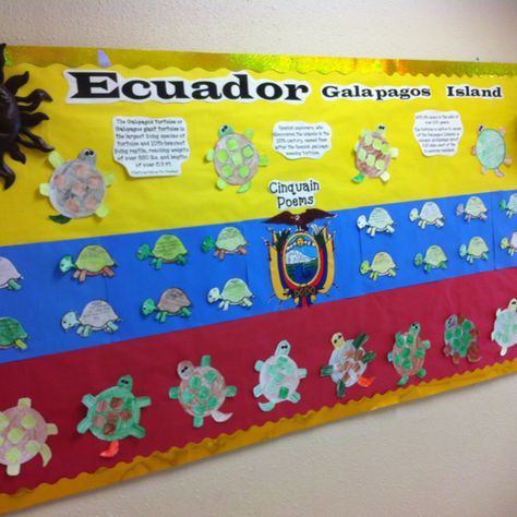 Ecuador themed board for Multicultural week.  Made this to honor my dad's country.  ---Z Ecuador Classroom Door, Ecuador Bulletin Board, Cinquain Poems, Geography Themes, Door Bulletin Boards, Boards Ideas, Doors Ideas, Room Mom, Teacher Things