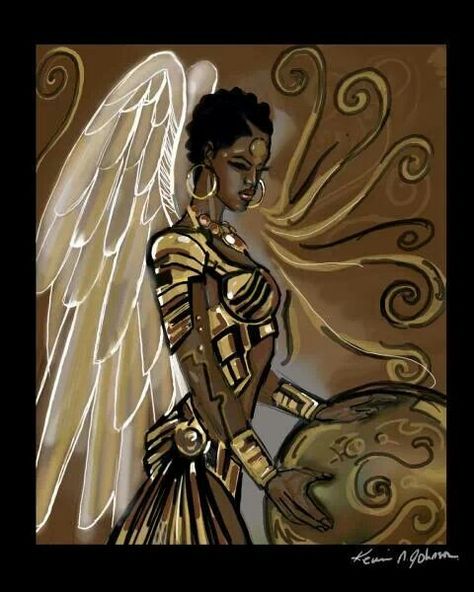 ///// African American Angels Art, Kevin Johnson, Black Fairy, Art Noir, Angel Warrior, African American Culture, Black Art Painting, Afrocentric Art, Black Angels