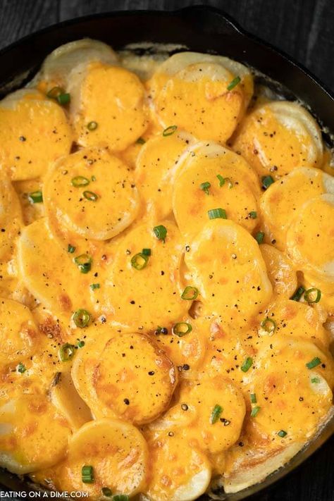 Overview of Easy Scalloped Potatoes in a Skillet Stove Top Scalloped Potatoes, Stove Top Potatoes, Quick Potato Recipes, Slow Cooker Scalloped Potatoes, Easy Scalloped Potatoes Recipe, Potato Side Dishes Easy, Scalloped Potatoes Easy, Cheesy Potatoes Recipe, Scalloped Potatoes Cheesy