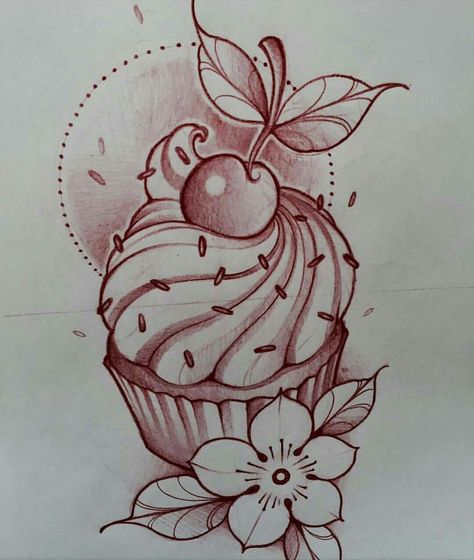 Cupcake Tattoos, Family Tattoo Designs, Tattoo Outline Drawing, Traditional Tattoo Sleeve, Tattoo Stencil Outline, Floral Tattoo Design, Tattoo Project, Tattoo Art Drawings, Desenho Tattoo