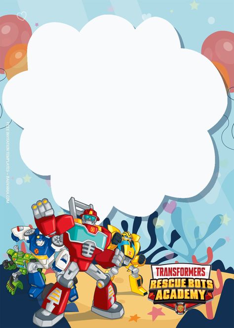 Transformers Invitation Template, Transformers Birthday Invitations, Rescue Bots Academy, Rescue Bots Birthday Party, Rescue Bots Birthday, Transformers Party, 5th Birthday Boys, Transformer Party, Paw Party