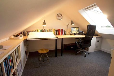 Small Attic Office, Small Attic Ideas Low Ceilings, Loft Conversion Ideas, Loft Room Ideas, Low Ceiling Attic, Small Attic Room, Fairfield House, Loft Conversion Bedroom, Granny Annexe