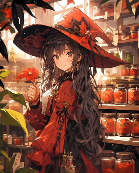 Witch Anime Art, Anime Witch Art, Cute Anime Witch, Halloween Anime Art, Witch Anime, W.i.t.c.h Fanart, Witch Characters, Personaje Fantasy, Anime Witch