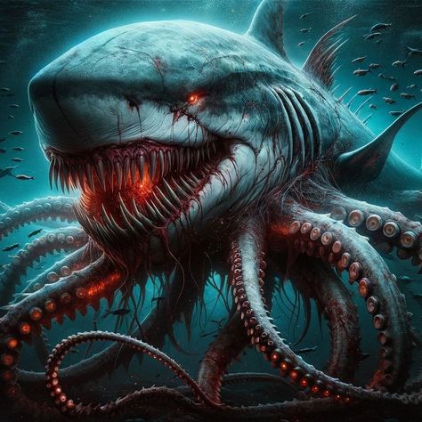 Megalodon-Octopus Hybrid: Underwater Terror #FantasyArt #HybridCreature #Megalodon #Octopus #UnderwaterWorld #EpicFantasy #SeaMonsters #DarkFantasy #MythicalCreatures #DigitalArt #ArtisticVision #FantasyIllustration #DeepSea #EpicCreatures #FantasyCreatures #DarkMagic #MysticalBeauty #FantasyDesign #HauntingBeauty #Ethereal #FantasyWorld #EpicScene #UnderwaterHorror #SeaMonsters #FantasyMonsters #DeepSeaTerrors #OceanHorror 🌊🦈🐙 Cool Monsters, Sea Monsters, Horror Art, Sharks, Mythical Creatures, Godzilla, Storytelling, Lost, Bike