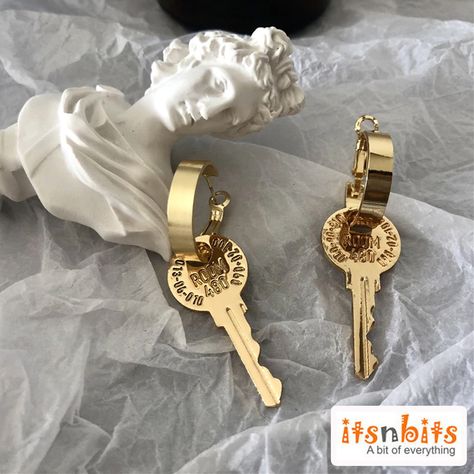 Key Earrings, Woman In Gold, Golden Key, Gold Key, Circle Earrings, Perfect Gift For Her, Stainless Steel Jewelry, Jewelry Party, Unique Earrings