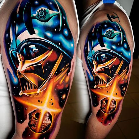 Mandalorian Tattoos, Disney Tattoos For Men, Boba Fett Tattoo, Mandalorian Tattoo, Star Wars Tattoo Sleeve, Darth Vader Tattoo, Photo Realism Tattoo, You Again, Leia Star Wars