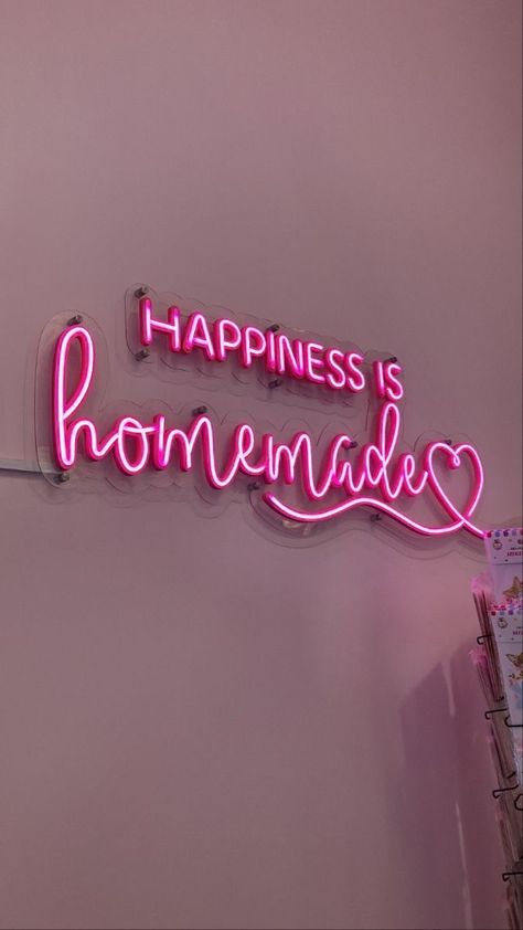 Selfie Wall For Bakery, Neon Bakery Signs, Kitchen Neon Sign Ideas, Bakery Neon Sign, Pink Bakery Interior, Bakery Wall Design, Bakery Aesthetic Wallpaper, Bakery Ideas Interior, Pink Bakery Aesthetic