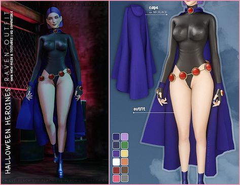 Raven Sims 4 Cc, Sims 4 Cc Costumes, Sims 4 Costumes, Sims 4 Cc Halloween Costumes, Sims 4 Halloween Costumes, Sm Sims, Ts4 Patreon, Raven Outfits, Sims 4 Anime