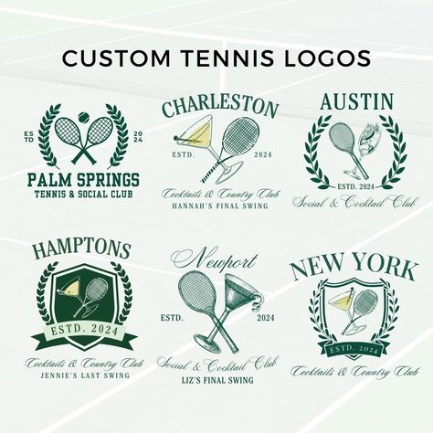 Tennis Club Bachelorette, Southern Country Club Aesthetic, Tennis Bachelorette Theme, Tennis Club Logo Design, Vintage Country Club Logo, Country Club Birthday Party, Country Club Theme Bachelorette, Country Club Logo Design, Country Club Merch