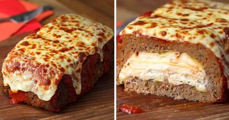 Lasagne Stuffed Meatloaf - 9GAG Stuffed Meatloaf Recipes, Easy Chicken Lasagna Recipe, Meatloaf Stuffed, Chicken Lasagna Recipe, Dinner Videos, Stuffed Meatloaf, Easy Lasagna Recipe, The Slow Roasted Italian, Best Meatloaf