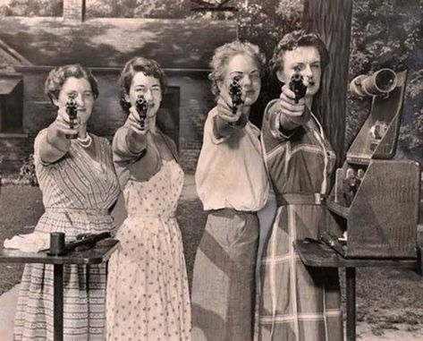 vintage old snap of woman with pistols at shooting range pointing them at camera Funny Family Photos, Picture Albums, Family Humor, Hot Flashes, Art Et Illustration, Female Photographers, Paris Hilton, Photos Of Women, Female Poses