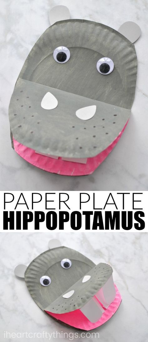 Hippopotamus Craft, Hippo Crafts, Paper Plate Art, Zoo Crafts, Paper Plate Animals, Activity For Preschoolers, Paper Plate Crafts For Kids, Animal Crafts For Kids, Paper Plate Crafts