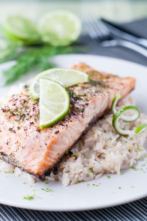 Lime and Dill Baked Salmon. This time around, I decided to go with lime and fresh dill. I've often made this dish with lemon, so the lime juice was a nice, subtle twist. On the blog now! #salmon #wildsalmon #bakedsalmon Lime Jello Recipes, Dill Salt, Salmon With Dill, Dill Salmon, Lime Salmon, Fancy Dishes, Lime Oil, Baked Salmon Recipes, Salmon Filet