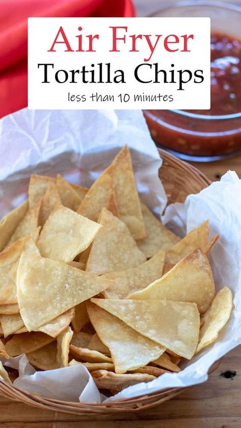 Air Fryer Tortilla Chips, Healthy Tortilla Chips, Air Fryer Tortilla, Fried Tortilla Chips, Healthy Tortilla, Chip Recipe, Tortilla Chip Recipe, Tortilla Chip, Homemade Tortilla