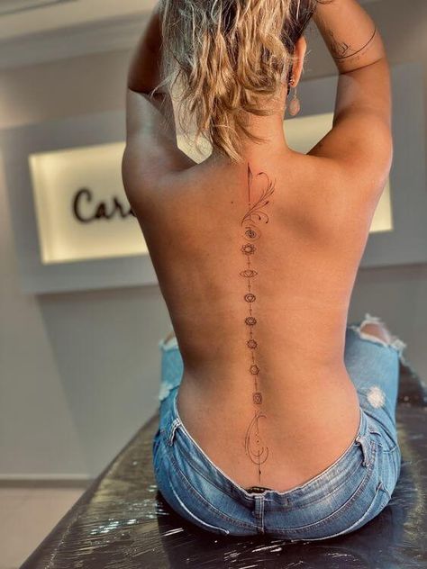 31 Alluring Spine Tattoos For Girls That Will Turn Heads - 220 Spine Tattoos For Girls, Delicate Back Tattoo, Fineline Spine Tattoo, Tattoo Down Spine, Girl Spine Tattoos, Chakra Tattoo, Horoscope Tattoos, Saved Tattoo, Tattoos For Girls