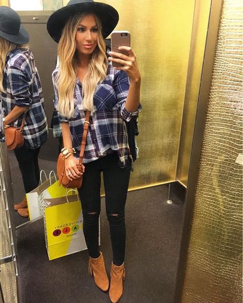 Sharing another one of my fave outfits from the #NSale with you guys...this is the perfect plaid button down! 💃🏼💃🏼 It's *so* soft and comes in several different colors 🏆 @liketoknow.it http://liketk.it/2oOHW #liketkit #nordstrom #fittingroomdiaries #fallfashion #ltksalealert Fringe Booties Outfit, Booties Outfit Winter, Hollie Woodward, Outfit Info, Booties Outfit, Instagram Shopping, Fringe Booties, Clothes Fall, Outfits With Hats