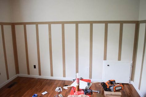 Rachel Schultz: THE CHEAPEST BOARD AND BATTEN! Board And Batten Cabin, Guest Room Nursery, Board And Batten Hallway, Batten Diy, Nursery Guest Room, Cabin Room, Laundry Room/mud Room, Board And Batten Wall, Accent Walls In Living Room